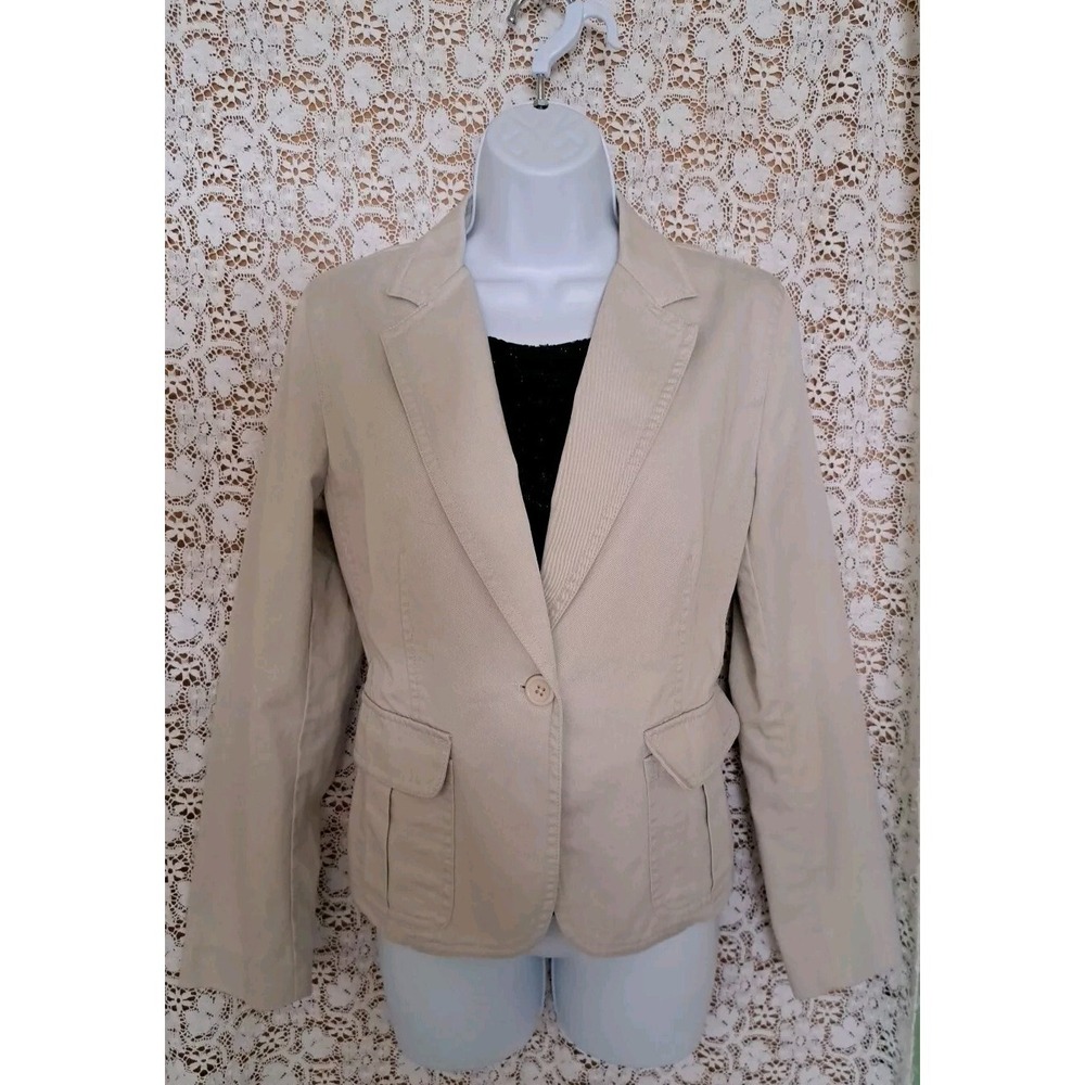 J Crew Blazer Beige Size M School Boy One Button Preppy 100%‎ Cotton Single Vent